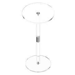 Acrylic Drink Table, Clear End Table Round Top with Solid Post, Modern Acrylic Cake Table Stand, Transparent Side Desk for Coffee, Drink, Food, Snack, Easy Assembly, 25.4 x 25.4 x 54 cm (Clear)