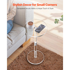 Acrylic Drink Table, Clear End Table Round Top with Solid Post, Modern Acrylic Cake Table Stand, Transparent Side Desk for Coffee, Drink, Food, Snack, Easy Assembly, 25.4 x 25.4 x 54 cm (Clear)