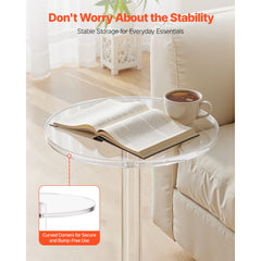 Acrylic Drink Table, Clear End Table Round Top with Solid Post, Modern Acrylic Cake Table Stand, Transparent Side Desk for Coffee, Drink, Food, Snack, Easy Assembly, 25.4 x 25.4 x 54 cm (Clear)