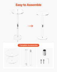 Acrylic Drink Table, Clear End Table Round Top with Solid Post, Modern Acrylic Cake Table Stand, Transparent Side Desk for Coffee, Drink, Food, Snack, Easy Assembly, 25.4 x 25.4 x 54 cm (Clear)