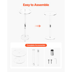 Acrylic Drink Table, Clear End Table Round Top with Solid Post, Modern Acrylic Cake Table Stand, Transparent Side Desk for Coffee, Drink, Food, Snack, Easy Assembly, 25.4 x 25.4 x 54 cm (Clear)