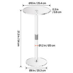 Acrylic Drink Table, Clear End Table Round Top with Solid Post, Modern Acrylic Cake Table Stand, Transparent Side Desk for Coffee, Drink, Food, Snack, Easy Assembly, 25.4 x 25.4 x 54 cm (Clear)