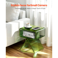 Acrylic Nightstand Side Table, Modern Clear Bedside Table with Storage Shelf, Transparent Small End Desk for Living Room, Bedroom, Home Decor, No Assembly Needed, 30 x 39.1 x 43 cm (Green)