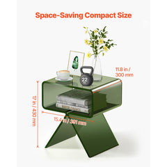 Acrylic Nightstand Side Table, Modern Clear Bedside Table with Storage Shelf, Transparent Small End Desk for Living Room, Bedroom, Home Decor, No Assembly Needed, 30 x 39.1 x 43 cm (Green)