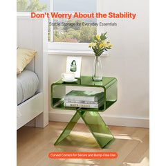 Acrylic Nightstand Side Table, Modern Clear Bedside Table with Storage Shelf, Transparent Small End Desk for Living Room, Bedroom, Home Decor, No Assembly Needed, 30 x 39.1 x 43 cm (Green)