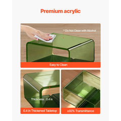 Acrylic Nightstand Side Table, Modern Clear Bedside Table with Storage Shelf, Transparent Small End Desk for Living Room, Bedroom, Home Decor, No Assembly Needed, 30 x 39.1 x 43 cm (Green)