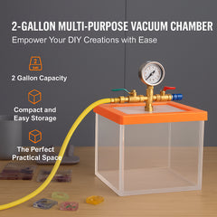 2 Gallon Vacuum Chamber, Upgraded Multipurpose Acrylic Vacuum Degassing Chamber, Transparent Vacuum Chamber, for Resin Degassing, Silica Gel Degassing, Gypsum Degassing and Vacuum Extraction