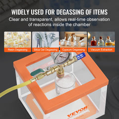 2 Gallon Vacuum Chamber, Upgraded Multipurpose Acrylic Vacuum Degassing Chamber, Transparent Vacuum Chamber, for Resin Degassing, Silica Gel Degassing, Gypsum Degassing and Vacuum Extraction