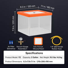 2 Gallon Vacuum Chamber, Upgraded Multipurpose Acrylic Vacuum Degassing Chamber, Transparent Vacuum Chamber, for Resin Degassing, Silica Gel Degassing, Gypsum Degassing and Vacuum Extraction