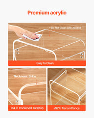 Acrylic Side Table, 2 Tiers Clear Bedside Table with Storage Shelf, Modern Rectangle Acrylic End Desk, Transparent Thick Nightstand for Bedroom, Living Room, Study, 30 x 40 x 50 cm (Clear)