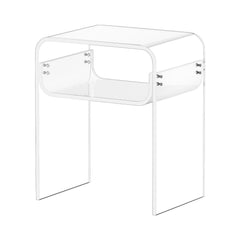 Acrylic Side Table, 2 Tiers Clear Bedside Table with Storage Shelf, Modern Rectangle Acrylic End Desk, Transparent Thick Nightstand for Bedroom, Living Room, Study, 30 x 40 x 50 cm (Clear)