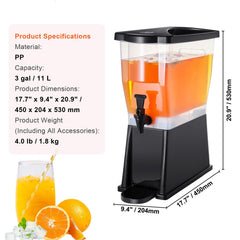 Beverage Dispenser, 3 Gallon Drink Dispenser for Parties, Plastic Juice Dispenser with Stand Spigot Lid, Iced Tea Lemonade Juice Water Dispenser, for Restaurants, Hotels, Parties