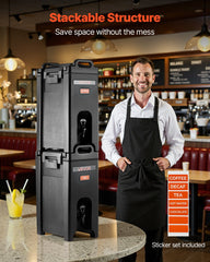 Insulated Beverage Dispenser, 5 Gal/19L Hot and Cold Beverage Server with Spigot & Handle, Food-Grade Thermal Drink Dispenser Cooler for Tea Coffee Water in Cafes & Restaurants, 2 Pack, Black