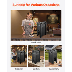 Insulated Beverage Dispenser, 5 Gal/19L Hot and Cold Beverage Server with Spigot & Handle, Food-Grade Thermal Drink Dispenser Cooler for Tea Coffee Water in Cafes & Restaurants, 2 Pack, Black