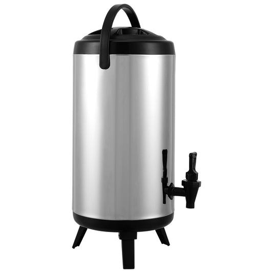 Stainless Steel Insulated Beverage Dispenser, 9.2 Liter, Thermal Hot and Cold Drink Server Dispenser with Spigot Handle, Food-grade for Hot Tea Coffee Water Restaurant Drink Shop