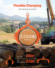 32in Log Lifting Tongs, 4-Claw Log Tongs, Heavy Duty Steel Log Grapple, 2200LBS Lifting Capacity, Swivel Log Graper Timber, Eagle Claw Design, Log Skidding Tongs for Trucks, Tractors, Forklifts