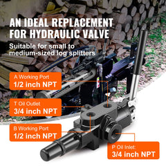 Hydraulic Log Splitter Valve 1 Spool, 25 GPM Hydraulic Directional Control Valve, 3626PSI Hydraulic Loader Valve, Hydraulic Joystick Control Valve for Small Tractors, Loaders, Log Splitter