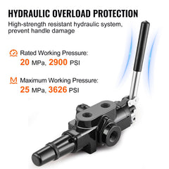Hydraulic Log Splitter Valve 1 Spool, 25 GPM Hydraulic Directional Control Valve, 3626PSI Hydraulic Loader Valve, Hydraulic Joystick Control Valve for Small Tractors, Loaders, Log Splitter
