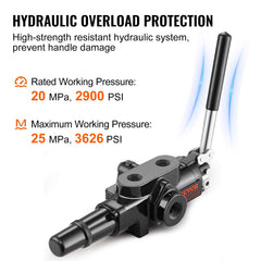 Hydraulic Log Splitter Valve 1 Spool, 25 GPM Hydraulic Directional Control Valve, 3626PSI Hydraulic Loader Valve, Hydraulic Joystick Control Valve for Small Tractors, Loaders, Log Splitter