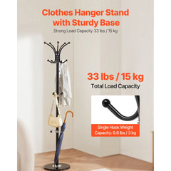 Freestanding Coat Rack, Metal Coats Rack Stand with Umbrella Holder, Stable Marble Base & 14 Hooks, Hall Coat Tree for Entryway, Bedroom, Living Room, Stylish Coats Hanger for Hats, Scarves, Bag