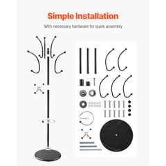 Freestanding Coat Rack, Metal Coats Rack Stand with Umbrella Holder, Stable Marble Base & 14 Hooks, Hall Coat Tree for Entryway, Bedroom, Living Room, Stylish Coats Hanger for Hats, Scarves, Bag