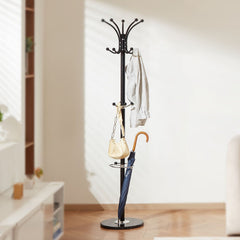 Freestanding Coat Rack, Metal Coats Rack Stand with Umbrella Holder, Stable Marble Base & 14 Hooks, Hall Coat Tree for Entryway, Bedroom, Living Room, Stylish Coats Hanger for Hats, Scarves, Bag