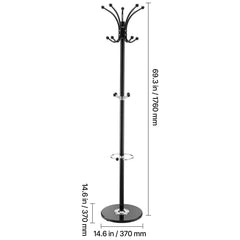 Freestanding Coat Rack, Metal Coats Rack Stand with Umbrella Holder, Stable Marble Base & 14 Hooks, Hall Coat Tree for Entryway, Bedroom, Living Room, Stylish Coats Hanger for Hats, Scarves, Bag
