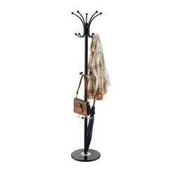 Freestanding Coat Rack, Metal Coats Rack Stand with Umbrella Holder, Stable Marble Base & 14 Hooks, Hall Coat Tree for Entryway, Bedroom, Living Room, Stylish Coats Hanger for Hats, Scarves, Bag