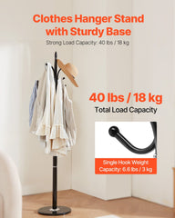 Coat Rack Freestanding, Coats Tree Stand with Stable Marble Base & 6 Hooks, Free Standing Hall Coat Rack for Entryway, Bedroom, Office, Living Room, Modern Clothes Hanger for Coats, Hats, Bags