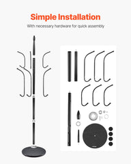 Coat Rack Freestanding, Coats Tree Stand with Stable Marble Base & 6 Hooks, Free Standing Hall Coat Rack for Entryway, Bedroom, Office, Living Room, Modern Clothes Hanger for Coats, Hats, Bags