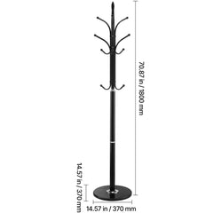 Coat Rack Freestanding, Coats Tree Stand with Stable Marble Base & 6 Hooks, Free Standing Hall Coat Rack for Entryway, Bedroom, Office, Living Room, Modern Clothes Hanger for Coats, Hats, Bags