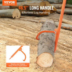 Log Peavey, 46.5 in, Metal Handle Log Lifter, Heavy Duty Log Roller with Max 19 in Opening, Rust-Resistant Log Jack Cant Hook, Felling Log Roller Tool for Rolling, Raising, Turning Logs