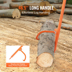 Log Peavey, 46.5 in, Metal Handle Log Lifter, Heavy Duty Log Roller with Max 19 in Opening, Rust-Resistant Log Jack Cant Hook, Felling Log Roller Tool for Rolling, Raising, Turning Logs