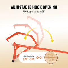Timberjack, 46.5 in, Heavy Duty Steel Log Roller, Log Lifter with Adjustable Cant Hook, Logging Tools Log Jack for Logs Ups to 25" Dia, Timber Jack for Rolling Cutting and Lifting Logs