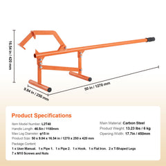 Timberjack, 46.5 in, Heavy Duty Steel Log Lifter, Log Roller with Adjustable Cant Hook, Logging Tools Log Jack for Logs Ups to 15" Dia, Timber Jack for Rolling Cutting Lifting Logs