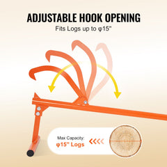 Timberjack, 48 in, Heavy Duty Log Lifter with Metal Handle, Log Roller with Adjustable Cant Hook, Logging Tools Log Jack for Logs Ups to 15" Dia, Timber Jack for Rolling Cutting Lifting Logs