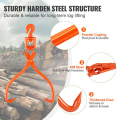 Log Skidding Tongs, 45.7cm 2 Claw Log Lifting Tongs, Heavy Duty Rotating Steel Lumber Skidding Tongs, 350 kg Loading Capacity, Log Lifting, Handling, Dragging & Carrying Tool