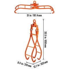 Timber Claw Hook, 28 inch 4 Claw Log Grapple for Logging Tongs, Swivel Steel Log Lifting Tongs, Eagle Claws Design with 2205 lbs/1000 kg Loading Capacity for Tractors, ATVs, Trucks, Forklifts