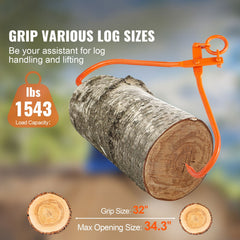 Log Skidding Tongs, 81.3cm 2 Claw Log Lifting Tongs, Heavy Duty Steel Lumber Skidding Tongs, 700 kg Loading Capacity, Log Lifting, Handling, Dragging & Carrying Tool