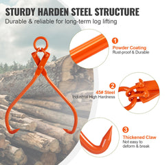Log Skidding Tongs, 81.3cm 2 Claw Log Lifting Tongs, Heavy Duty Steel Lumber Skidding Tongs, 700 kg Loading Capacity, Log Lifting, Handling, Dragging & Carrying Tool