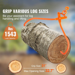 Log Skidding Tongs, 81.3cm 2 Claw Log Lifting Tongs, Heavy Duty Rotating Steel Lumber Skidding Tongs, 700 kg Loading Capacity, Log Lifting, Handling, Dragging & Carrying Tool