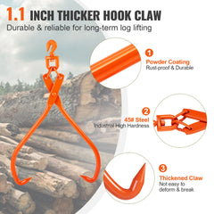 Log Skidding Tongs, 81.3cm 2 Claw Log Lifting Tongs, Heavy Duty Rotating Steel Lumber Skidding Tongs, 700 kg Loading Capacity, Log Lifting, Handling, Dragging & Carrying Tool