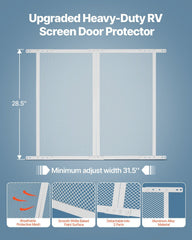 RV Screen Door Protector, 800 x 723.9 mm Door Grille, Easy to Install and Disassemble, Reinforced Breathable Protective Mesh, Aluminum Alloy Camper RV Entry Protector for Pet Protection, White