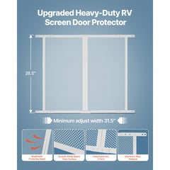 RV Screen Door Protector, 800 x 723.9 mm Door Grille, Easy to Install and Disassemble, Reinforced Breathable Protective Mesh, Aluminum Alloy Camper RV Entry Protector for Pet Protection, White