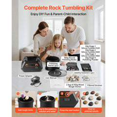 Rock Tumbler Kit, 3 lbs Rock Polishing Kit, 4 Speed Settings 9-Day Polishing Timer Stone Polishing Kit, Rock Polisher with Rough Gemstones and Polishing Grits, Rock Polisher for Adults Kids