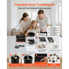 Rock Tumbler Kit, 2 lbs Rock Polishing Kit, 4 Speed Settings 9-Day Polishing Timer Stone Polishing Kit, Rock Polisher with Rough Gemstones and Polishing Grits, Rock Polisher for Adults Kids