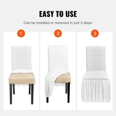 Stretch Spandex Folding Chair Covers, Universal Fitted Chair Cover with Skirt, Removable Washable Protective Slipcovers, for Wedding, Holiday, Banquet, Party, Celebration, Dining (4 PCS White)