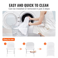Stretch Spandex Folding Chair Covers, Universal Fitted Chair Cover, Removable Washable Protective Slipcovers, for Wedding, Holiday, Banquet, Party, Celebration, Dining (50PCS White)