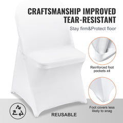 Stretch Spandex Folding Chair Covers, Universal Fitted Chair Cover, Removable Washable Protective Slipcovers, for Wedding, Holiday, Banquet, Party, Celebration, Dining (50PCS White)