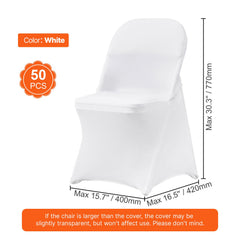 Stretch Spandex Folding Chair Covers, Universal Fitted Chair Cover, Removable Washable Protective Slipcovers, for Wedding, Holiday, Banquet, Party, Celebration, Dining (50PCS White)